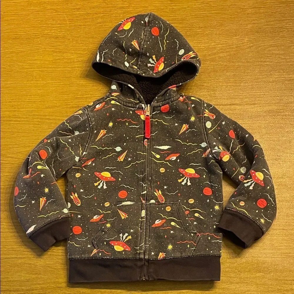 Land’s End Reversible Kids Space-Themed fleece Hoodie size XS 4-5